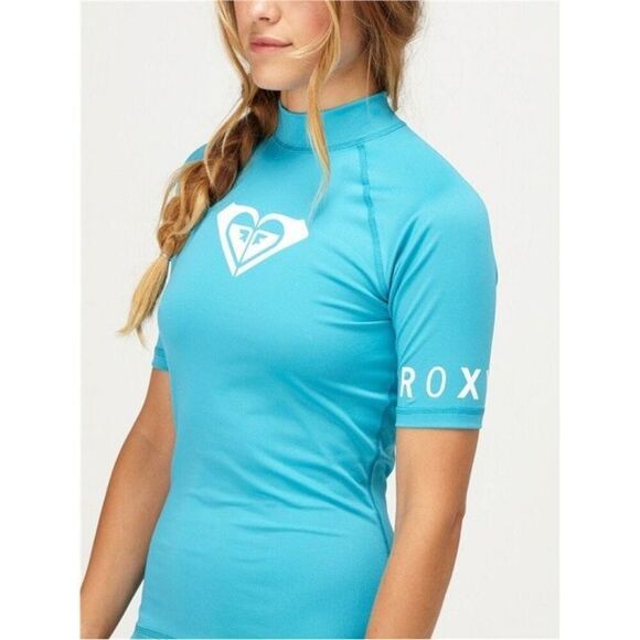 Roxy Women's Whole Hearted Rashguard Short Sleeve 50+ UV Protection Size 10 - Picture 1 of 13